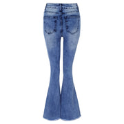 Floor Length Flare Pants Women Bootcut Ripped High Waist Stretchy Wide Leg Jeans Frayed Tight Fashion Casual Denim Trousers