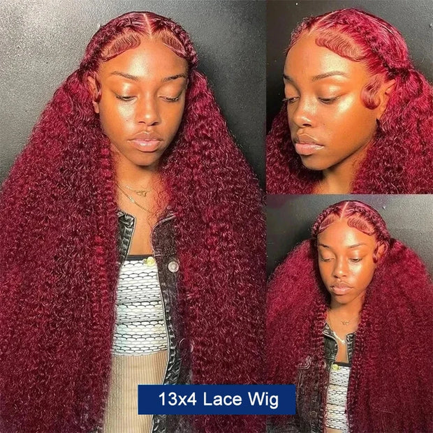 Wiggogo Red Wig 99J Burgundy Lace Front Wig 13X4 Curly Human Hair Wigs Hd Lace Wig 13X6 Human Hair Colored Deep Wave Frontal Wig