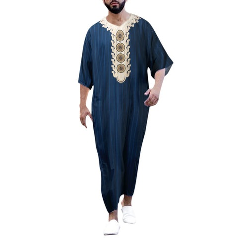 Muslim Men Clothing Galabia Islam Thobe Oman Robes Pocket Design Round Neck Saudi Arabia Man Solid Color Thobe For Men