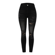 New In Women Fashion Mid Waist Ripped Hole Jeans Casual High Street Denim Pants Sexy Frayed Slim Fit Pencil Pants for Women