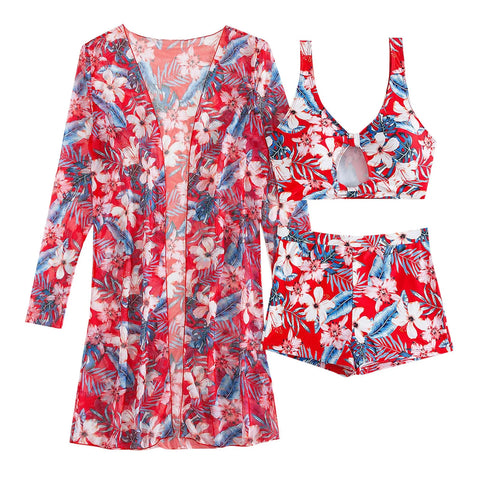 Brazilian Bikini Set Women Floral Printed Beach Wear Three Piece Push Up Cover Up Swimsuit Sexy Swimming Suit 2024 Bathing Suit