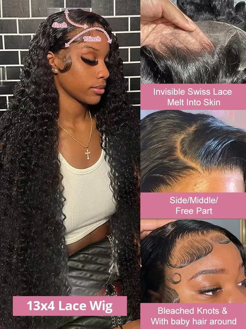 40 46 Inch Deep Wave 13x6 13x4 Lace Front Human Hair Wig 200% Remy Curl 360 Full Lace Frontal Wig Human Hair For Black Women