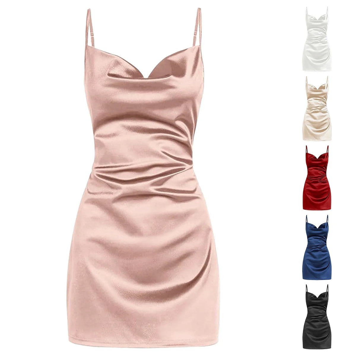 Cowl Neck Satin Slip Mini Dress – main view