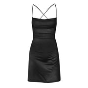 Sky Blue Backless Satin Mini Party Dress for Women Sexy V-neck Front Ruched Graduation Prom Dress Elegant Bodycon Sling Dresses