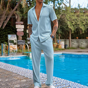 Loose Casual Set Mens Two Piece Outfit Solid Color Short Sleeve Shirts Long Pants Spring And Autumn Fashion Casual Clothes