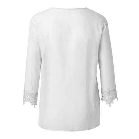 2022 Spring Summer Casual Blouse Women Top And Blouse Lace Crochet Half Sleeve Shirts Elegant Ladies V-Neck Loose Boho Blouse