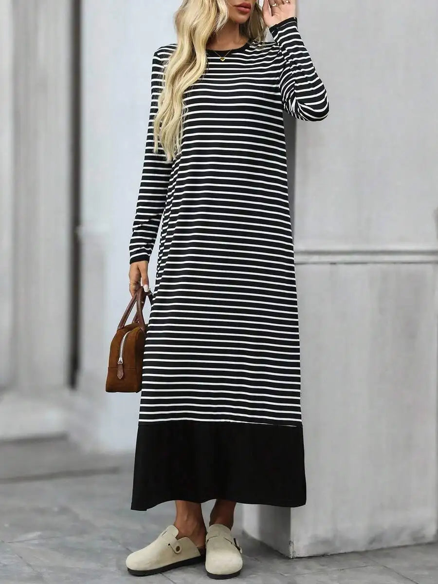 Striped Patchwork Long Sleeve Midi Dress – view 5 of 6