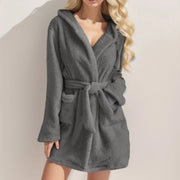 Soid Color Warm Winter Robes For Ladies 2022 Plush Pajamas Robes with Belt Women Hooded Homewear Bathrobe Sleepwear Women