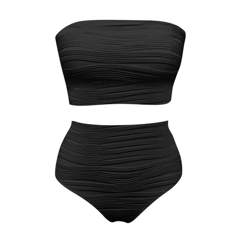 2025 New Bandeau Swimsuit Women High Waist Two-Piece Swimwear Sexy Strapless Bikinis Sets Ladies Bathing Suit Solid Biquini