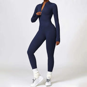 Women's Seamless Yoga Jumpsuit Long Sleeve Bodycon Playsuit Streetwear Tight Skinny Overalls Zip Up Fitness Jumpsuits For Women