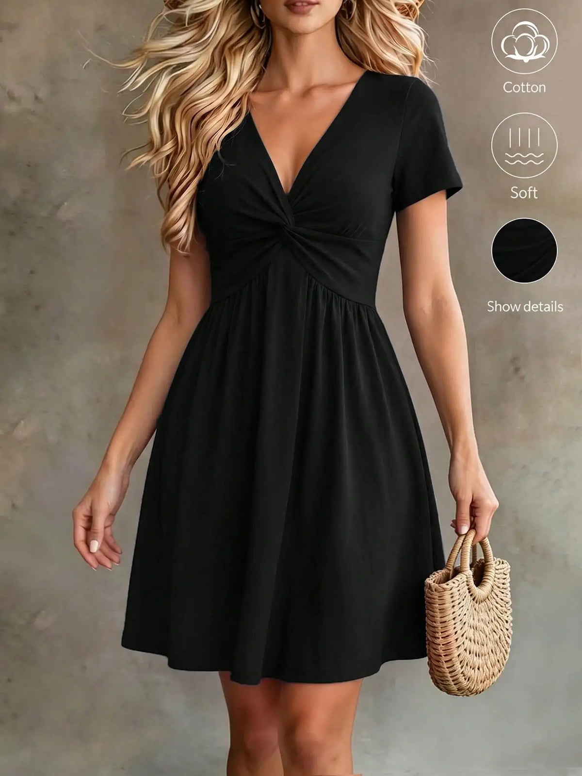 Twist-Front V-Neck Short Sleeve Dress – view 11 of 14