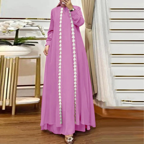 Fashion Muslim Abaya Robe Femme Long Sleeve Loose Sundress Vestidos IsIamic Clothing Women Elegant Patchwork Maxi Dress 2025