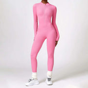 Women's Seamless Yoga Jumpsuit Long Sleeve Bodycon Playsuit Streetwear Tight Skinny Overalls Zip Up Fitness Jumpsuits For Women