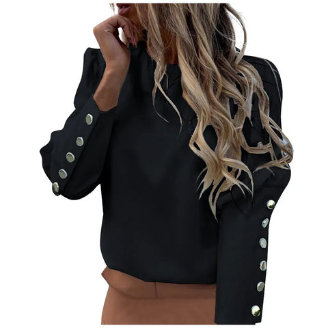 Fashion Backless Buttons Design Long Sleeve Shirts Women Elegant Stylish O-neck White Blouses Spring All-match Female Clothing