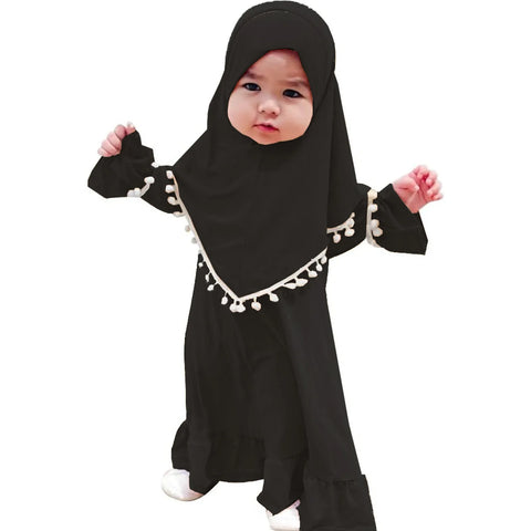 Girl Muslim Dress With Hijab For Newborn Infant Girls 0-6 Years Prayer Dress Muslim Clothes Long Sleeve Muslim Robe+Headscarf