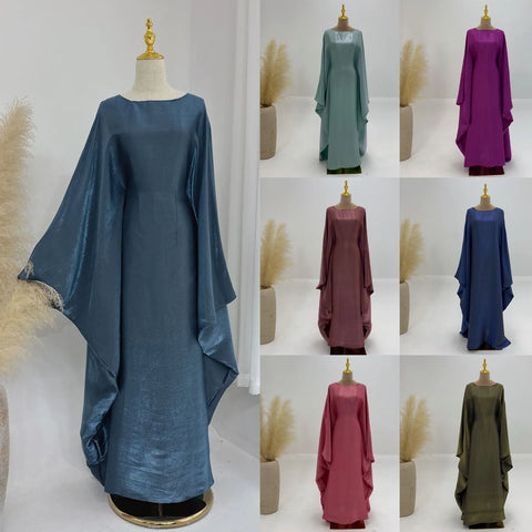 Ramadan Satin Abaya Islam Muslim Summer Batwing Sleeve Maxi Dress Kebaya Abayas For Women Kaftan Robe Musulmane Femme Vestidos