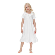 Toddler Girls Nightdress New Summer Princess Style Pure Cotton Summer Children's Sleepwear Dress Short Sleeve Lace Home Dress