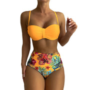 Floral Push Up Bikini Bandeau Swimsuit Women 2025 Swimwear Female High Waisted Bikinis Set Sexy Swim Wear For Woman Bathing Suit