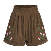Women'S Embroidery Corduroy Shorts Waist Elastic Waist Straight Leg Casual Shorts Women'S Y2k Summer High Waist Shorts