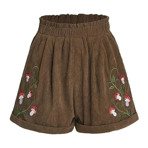 Women'S Embroidery Corduroy Shorts Waist Elastic Waist Straight Leg Casual Shorts Women'S Y2k Summer High Waist Shorts