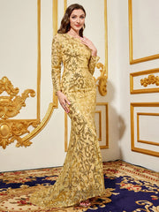 Party Dresses Luxury Women Sequin Dress Purple Round Neck Long Evening Dress Long Sleeved Dress Celebrity Evening Dress Glitter