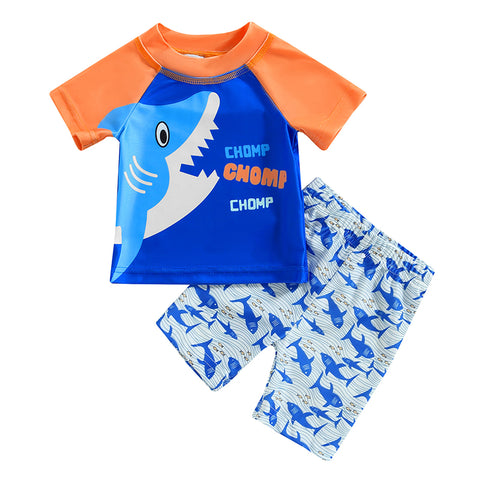 2023-02-04 Lioraitiin 0-5Years Kids Boys Two Piece Swimsuits Short Sleeve Shark Print Rash Guard Shorts Set Swimwear