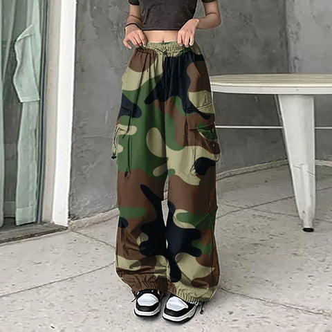 Womens Camouflage Cargo Pants American Streetwear Y2k Hip Hop Loose Baggy Trousers Street Casual Joggers Wide Leg Sweatpants