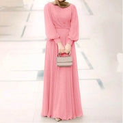 Elegant Abaya Dubai Muslim Women's Maxi Dress Solid Color Puff Sleeve Casual Pleated Temperament Dress Turkey Islamic Clothing