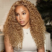 Wiggogo Honey Blonde Curly Human Hair Colored Wig Deep Wave 13X6 Hd Lace Front 100% Human Hair Wigs 13X4 Lace Frontal Wig