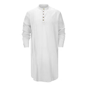 Men'S Buttoned Cotton Linen Shirt Muslim Robe Kurtas For Men Muslim Shirt Stand Collar Long Sleeve Islamic Arab Kaftan Punjabi