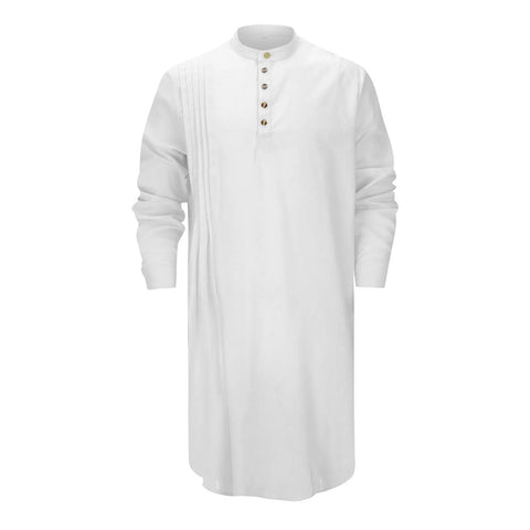 Men'S Buttoned Cotton Linen Shirt Muslim Robe Kurtas For Men Muslim Shirt Stand Collar Long Sleeve Islamic Arab Kaftan Punjabi