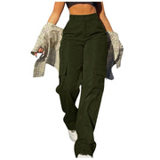Women's Loose Cargo Pants High Waist Wide Leg Solid Color Full Length Trousers with Pockets Casual All Seasons Long Pants