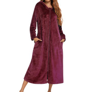 Winter Long Fleece Bathrobes Sleepwear Women's New Solid Color Zipper Bath Robe Dressing Gown Autumn Warm Hooded Home Wear
