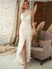 Elegant Lace women evening dresses 2025 For Women Wedding Dresses Custom Sexy Front Slit Backless Puff Sleeve Bridal Dress