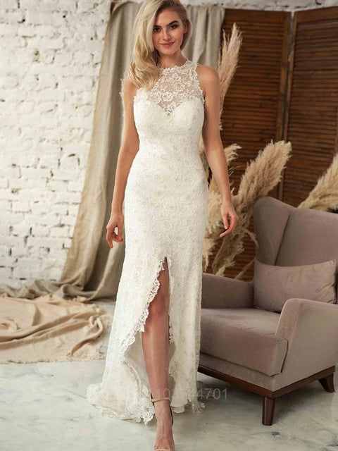 Elegant Lace women evening dresses 2025 For Women Wedding Dresses Custom Sexy Front Slit Backless Puff Sleeve Bridal Dress