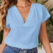 Summer Elegant Blouses For Women 2024 Women'S Summer Solid Color Linen Cotton Loose Half Sleeve Blusas Elegantes Para Mujer 2024