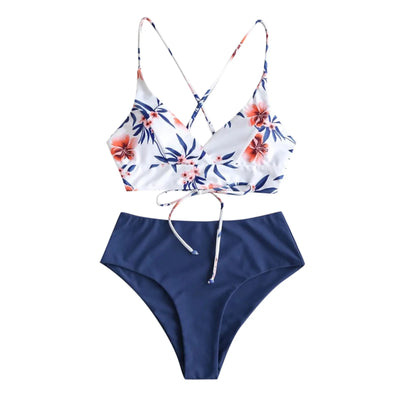 Summer Swimwear Women Bikini Sets Floral Printed Bandage Bathing Suits With Bra Padded Monokini Holiday Conservative Swimsuits