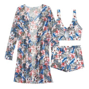 Brazilian Bikini Set Women Floral Printed Beach Wear Three Piece Push Up Cover Up Swimsuit Sexy Swimming Suit 2024 Bathing Suit