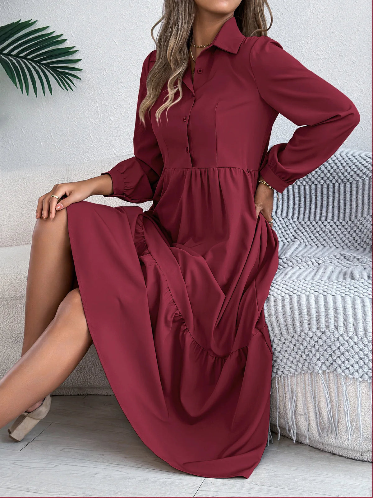Ruffle-Hem Button-Front Shirt Dress – view 3 of 8
