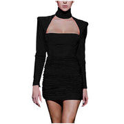 Sexy Squareneck Dress Ladies Bag Hip Mini Dresses Seductive Solid Color Long Sleeve Party Cocktail Vestidos Women'S Clothes
