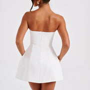 Prom Dress Strapless Off Shoulder Tube Wrapped Chest Sexy Women Mini Dresses High Waist Black White Backless Evening Party Dress