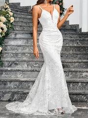 Mermaid Wedding Dress for Bride 2025 Deep V-neck Elegant Bridal Prom Gowns White Long Backless Sleeveless Wedding Party Gowns