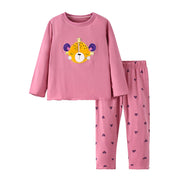 Kids Girls Autumn Winter Homewear Animal Cartoon Printed Long Sleeve Crew Neck Loose Tops And Trousers 2PC Pajamas Gift Set