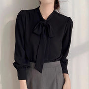 Business Shirts for Women Long Sleeve Slimming Satin Silk Blouse With Bow Tie Female Elegant High End Solid Color Blouse