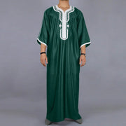 2025 Islamic Loose Abaya Men's Muslim Abaya Short Sleeve Embroidered Moroccan Arabic Style Traditional Green Abaya For Men