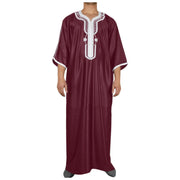 2025 Islamic Loose Abaya Men's Muslim Abaya Short Sleeve Embroidered Moroccan Arabic Style Traditional Green Abaya For Men