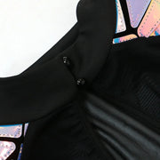 Women Full Sleeve Sequined Tassel Mini Dress Mesh See Through Sexy Evening Night Club Party Dresses Vestidos 2024 Autumn