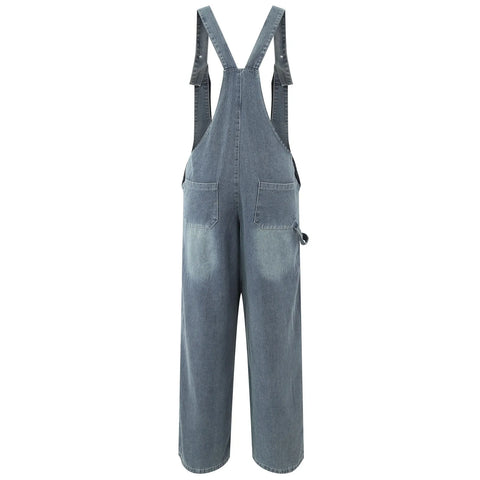 Women'S Workwear Denim Jumpsuit Adjustable Straps Loose Straight Wide Leg Jeans Work Clothes Ladies Fashion Versatile Overalls