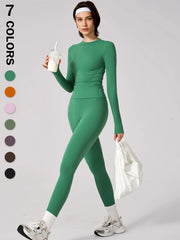 Women Yoga Set Sportswear Tracksuit Yoga Suit Sport Clothes Shirt Trousers Long Sleeves Pants 2Pcs Gym Fitness Training Slimming