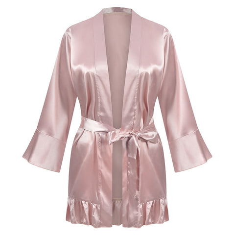 oversized Fashion Sexy Lace Satin Sleepwear Women Ladies Night Dress Lingerie Nighties Ruffle Wrap Robe Lace Up Loose Nightgown